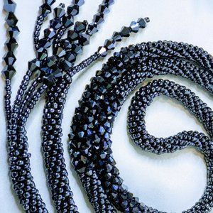 Gun Metal Blue Beaded Scarf Necklace